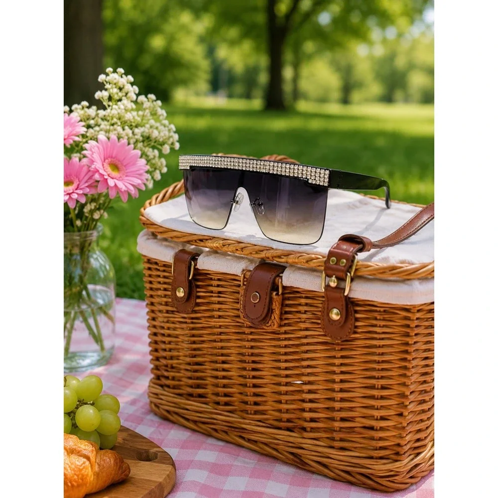 Womens‎ Oversized Rhinestone Square Shield Sunglasses Black Gradient Flat Top